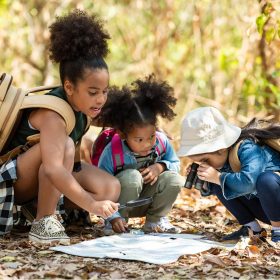 Kids doing a scavenger hunt