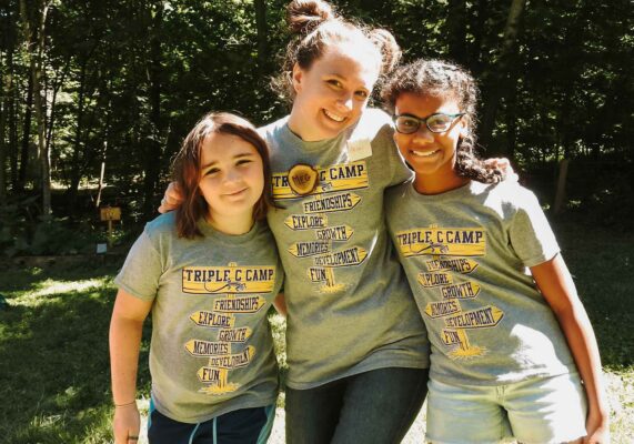Camp counselor and campers at Triple C Camp in Charlottesville