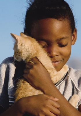 Little girl holding a kitten