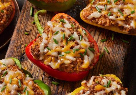 Stuffed peppers recipe with cheese melted on top