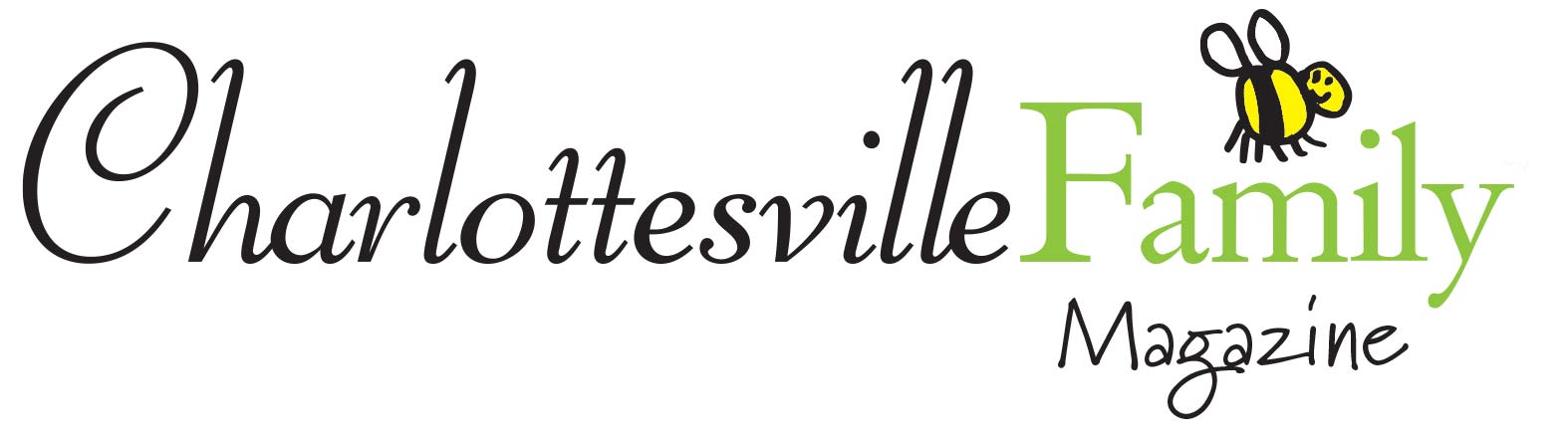 CharlottesvilleFamily Magazine Logo with Bumble. Charlottesville's #1 Parenting Guide.